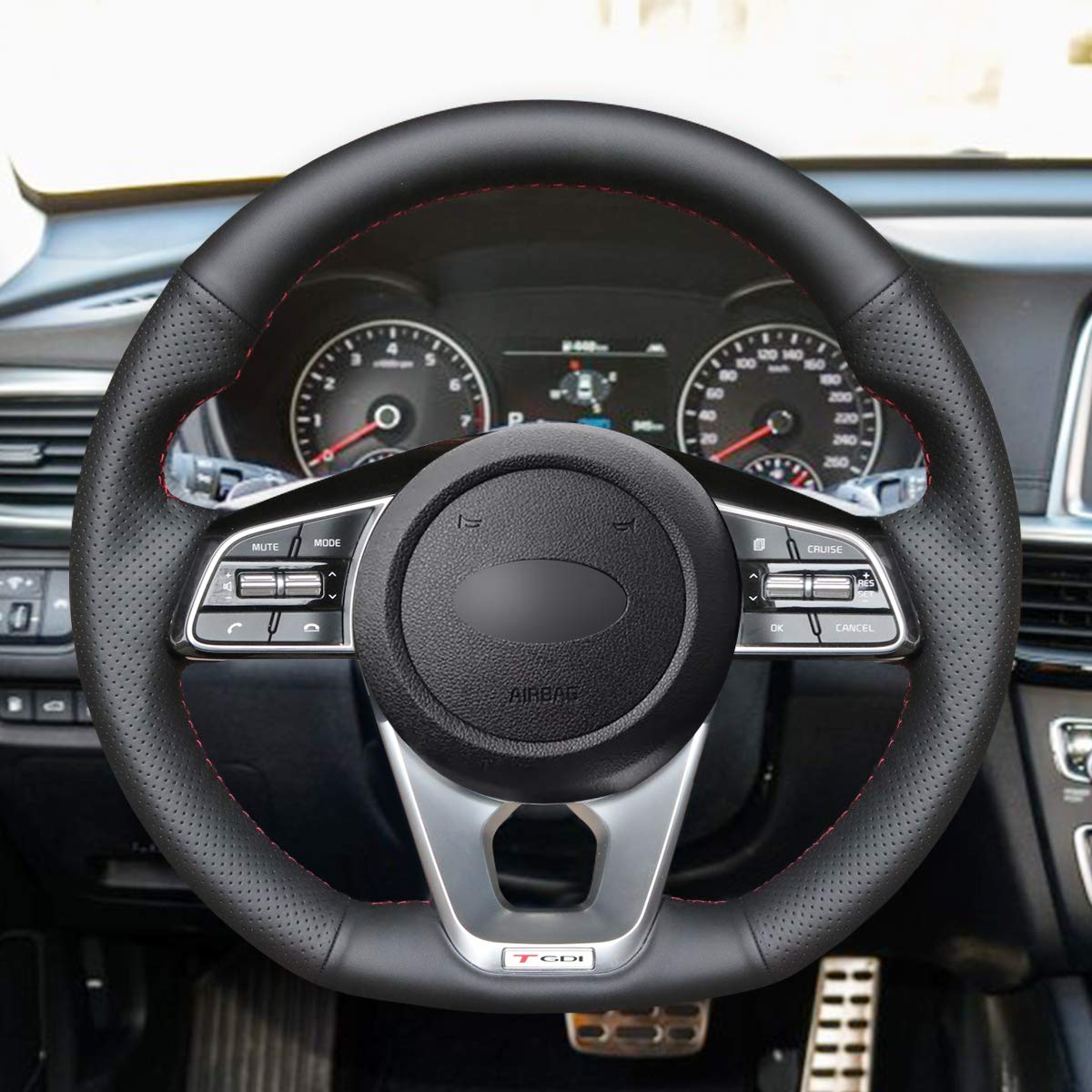 Loncky Auto Custom Fit OEM Black Genuine Leather Steering Wheel Covers